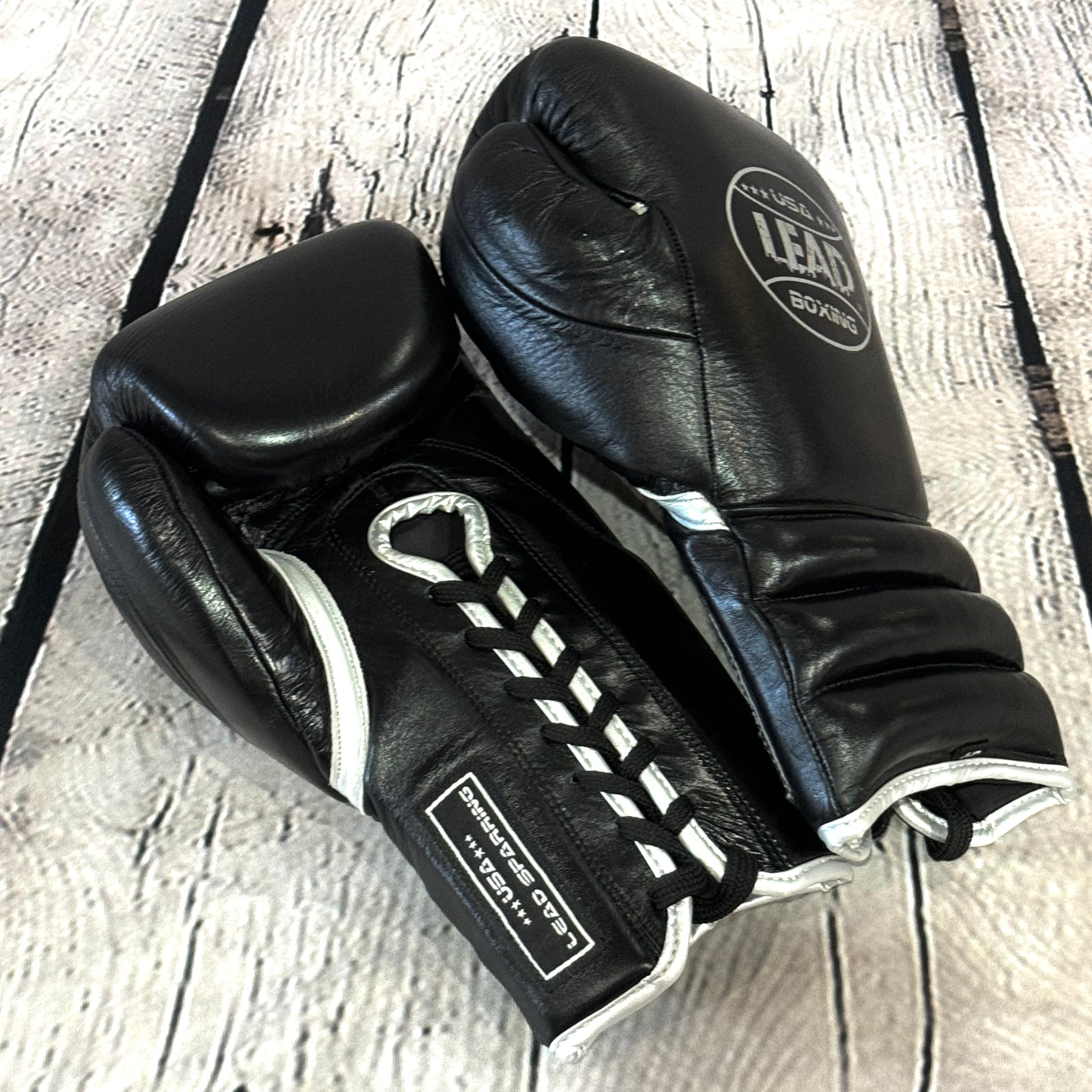 LEAD Sparring Gloves Laced  (Black -Silver Logo )