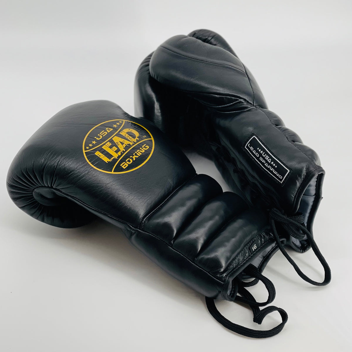 LEAD Sparring Gloves Laced (Black-Gold logo ) – Leaders Boxing USA