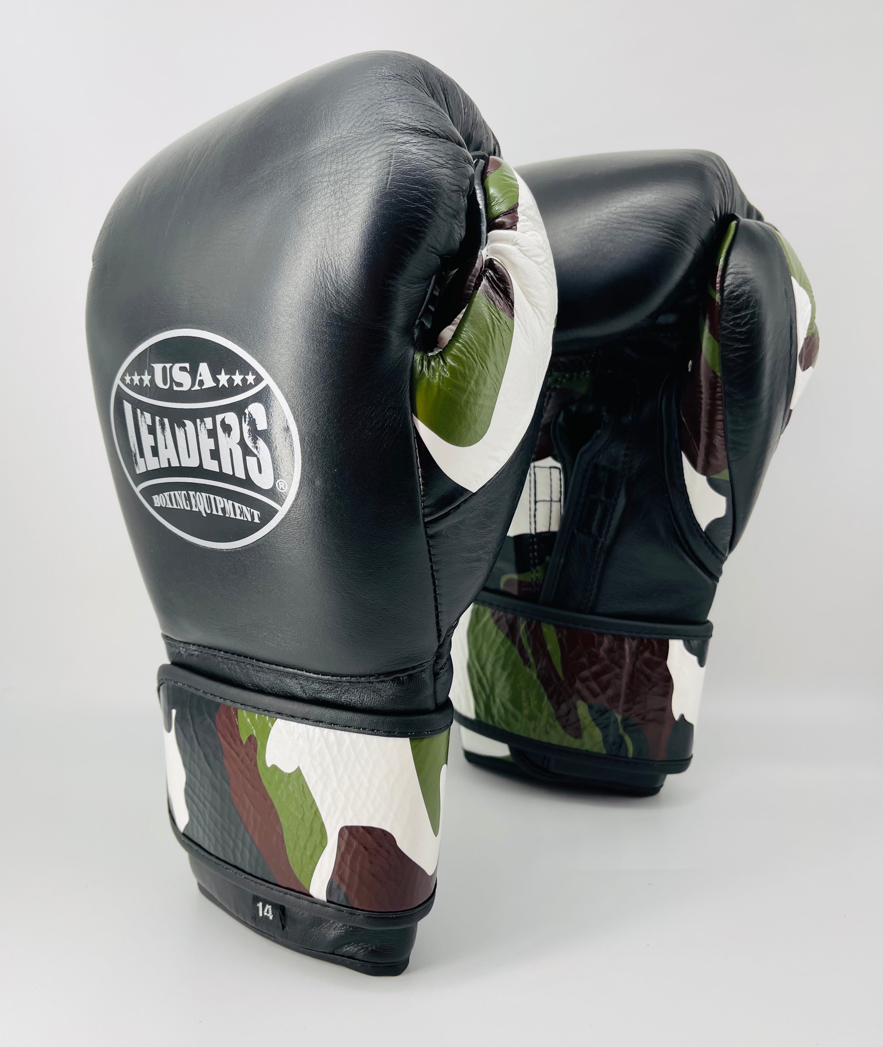 LEADERS TRAINING Boxing Gloves , Hook & Loop( Black/ Camo) – Leaders Boxing  USA