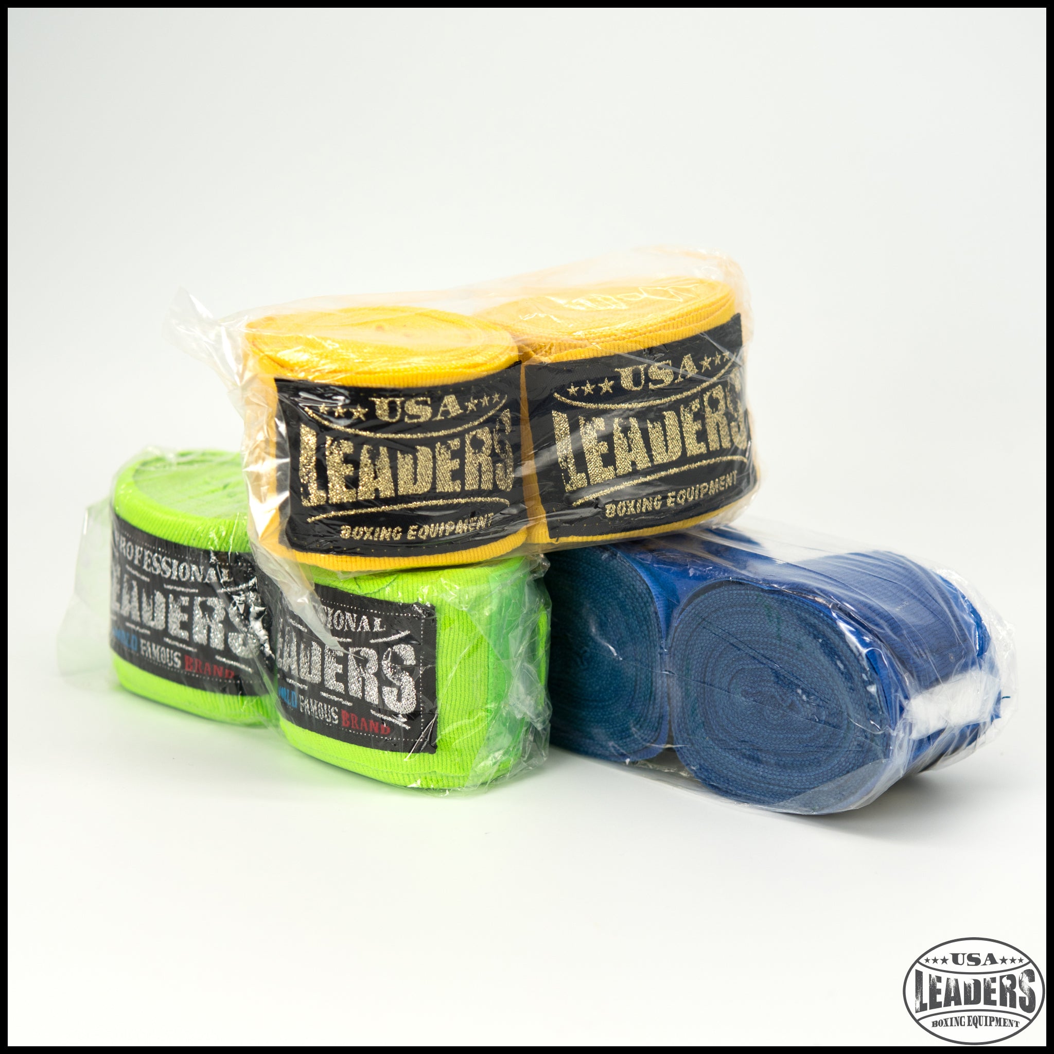 Leaders Premium Hand Wraps - Set of 3 (Blue/Green/Yellow)